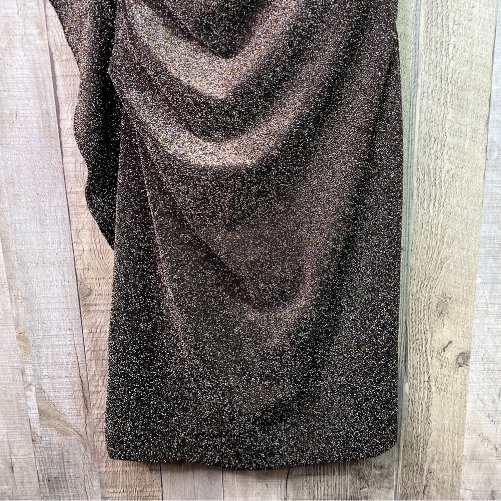 Vince Camuto Size 10 Metallic Gold/Silver/Black Asymmetrical Lined Sheath Dress - Picture 4 of 13